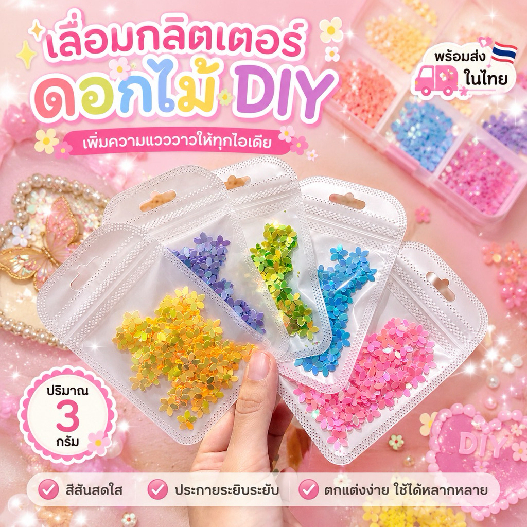 อะไหล่ดอกไม้ ติดหน้า DIY ปริมาณ 3กรัม ขนาด 10mm พร้อมส่งในไทย