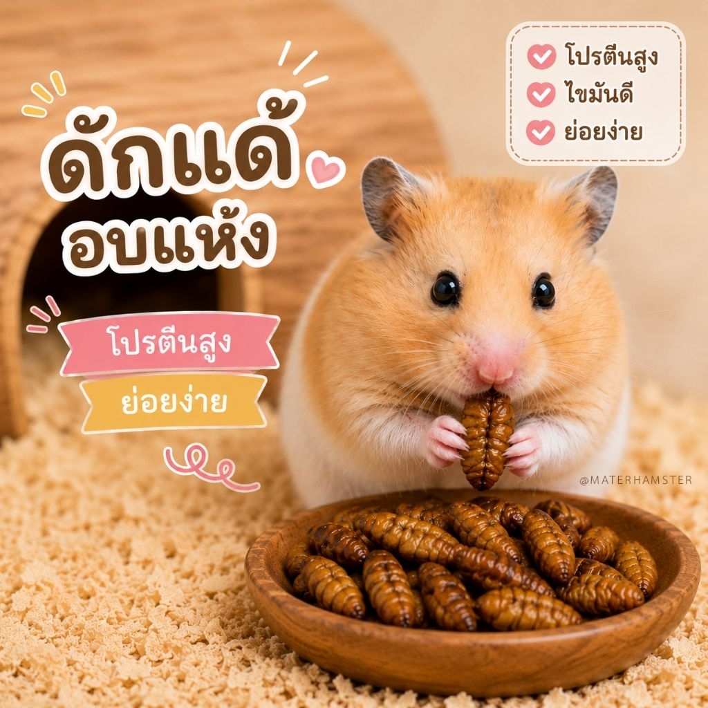 ดักแด้อบแห้ง ขนาดทดลอง (ขนมอาหารสัตว์ฟันแทะแฮมสเตอร์ ชูก้าไรเดอร์ เม่นแคระ ดอเม้าส์)
