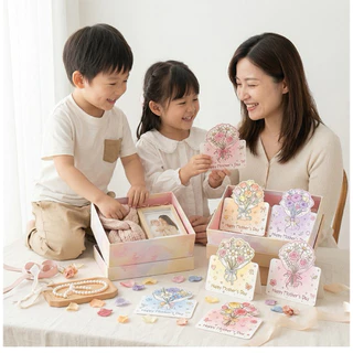 แบบ T6: การ์ดอวยพรวันแม่ 🌸 Mother’s Day Bloom Collection | การ์ดวันแม่ช่อดอกไม้พาสเทล 3D 🌸