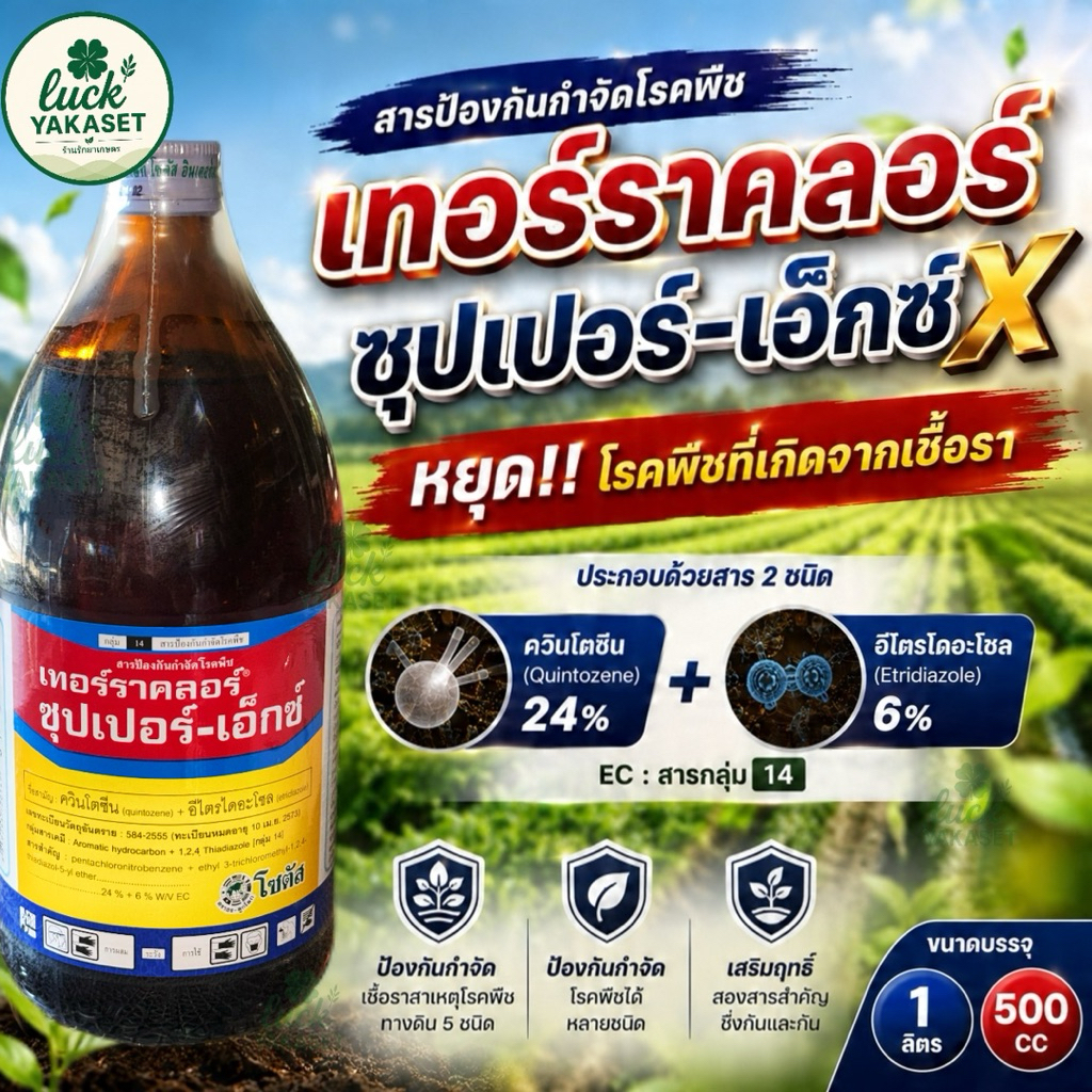 เทอร์ราคลอร์ ซุปเปอร์-เอ็กซ์ โซตัส 1 ลิตร/500CC. สารป้องกันกำจัดเชื้อรา โรครากเน่า โคนเน่า โรคเหี่ยว โรคใบติด