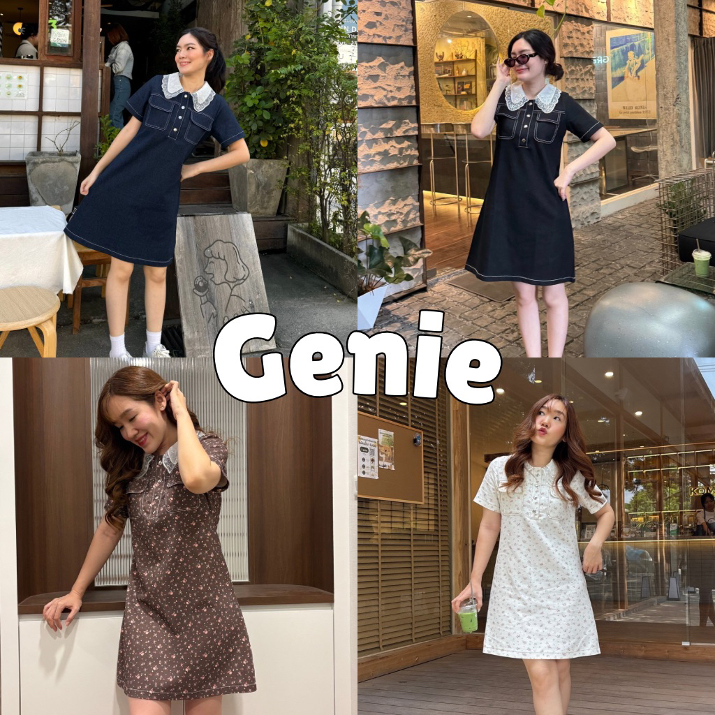 93FAVORS l “GENIE” เดรสผ้าเดนิม เดรสยีนส์ปกลูกไม้