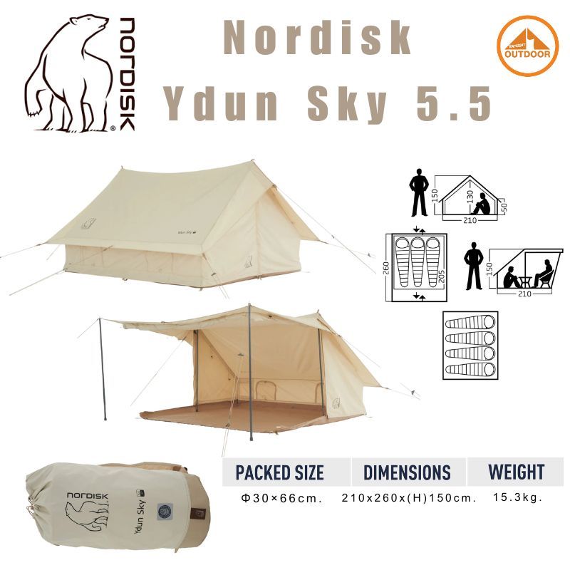 Nordisk Ydun SKY 5.5 tent | 5.5 m² | 4 person เต็นท์ผ้า Tactical Cotton กันฝน ระบายอากาศดี