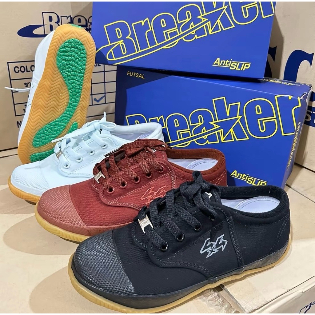 💦พร้อมส่ง💦 Breaker รองเท้านักเรียนเบรกเกอร์ รุ่น BK-4 พื้นฟุตซอล(สีเหลือง) ไซส์ 29-45 รองเท้าผ้าใบเบรกเกอร์