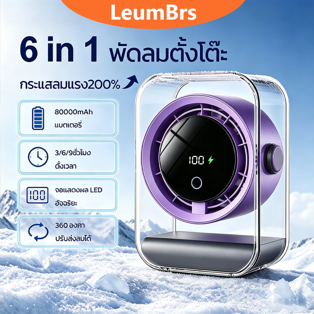 【รับประกัน 5 ปี】80000mAhพัดลมตั้งโต๊ะความเร็วสูงความเร็วลม100ระดับ ตั้งเวลาได้จอแสดงผลLED 8นิ้วพัดลมไร้สาย พัดลมเล็ก
