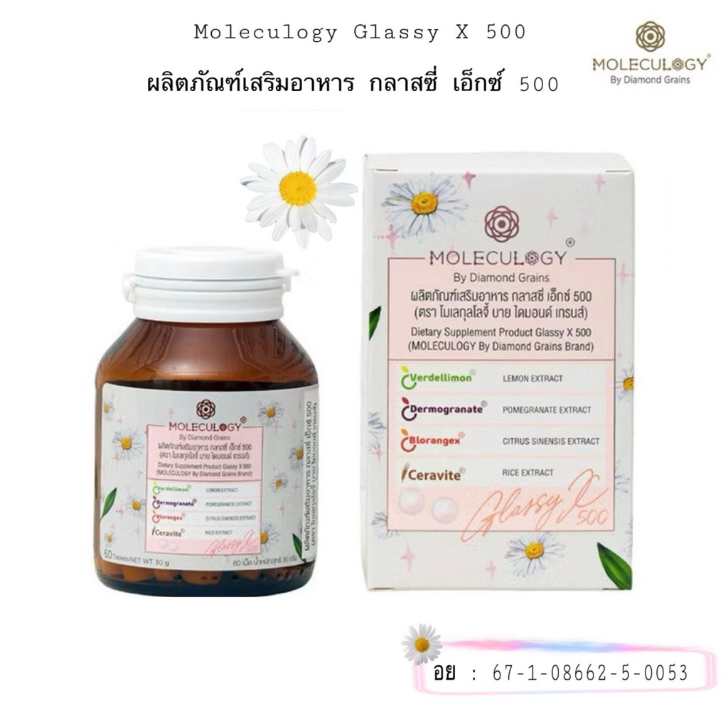✨ใหม่ปี 2026🌼MOLECULOGY By Diamond Grains ผลิตภัณฑ์เสริมอาหาร กลาสซี่ เอ็กซ์ 500 60 เม็ด/กระปุก