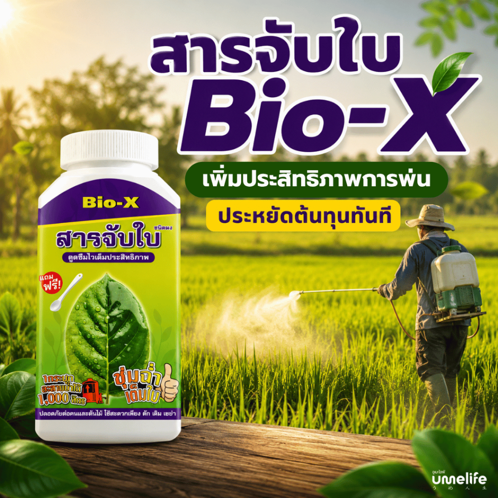 Bio-X สารจับใบเข้มข้น สูตรผง ผสมน้ำได้สูงสุด 1,000 ลิตร จับใบได้กว้าง เพิ่มการเกาะใบ ดูดซึมไวช่วยในการดูดซึมยา