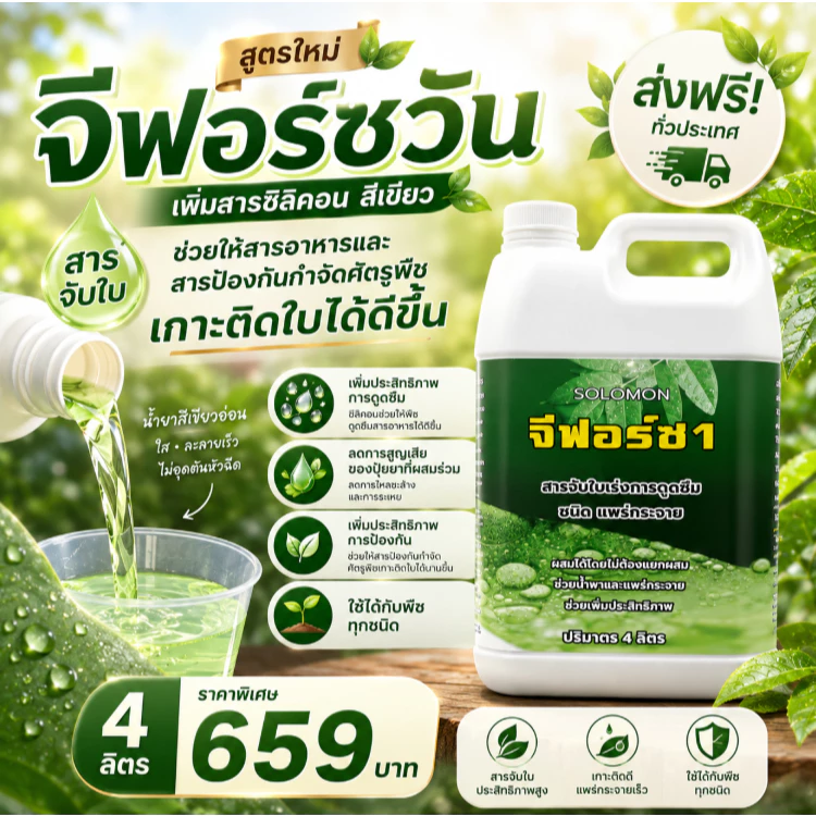 จีฟอร์ซวัน (แกลอน4ลิตร) สารจับใบ เร่งการดูดซึม จับใบ ไม่มีแอลกอฮอล์ ไม่ทำร้ายใบพืช