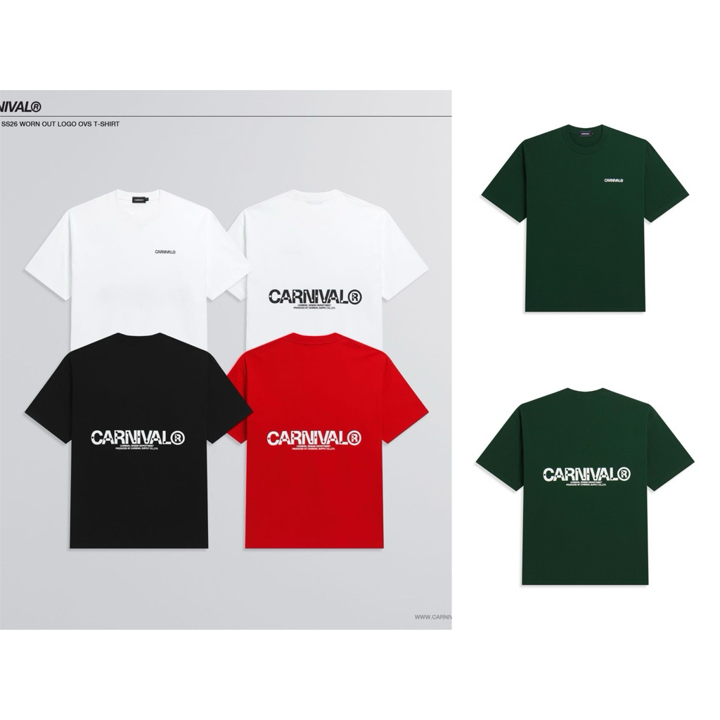 [แท้💯% ของใหม่] เสื้อยืดโอเว่อไซส์ CARNIVAL SS26 WORN OUT LOGO OVS T-SHIRT