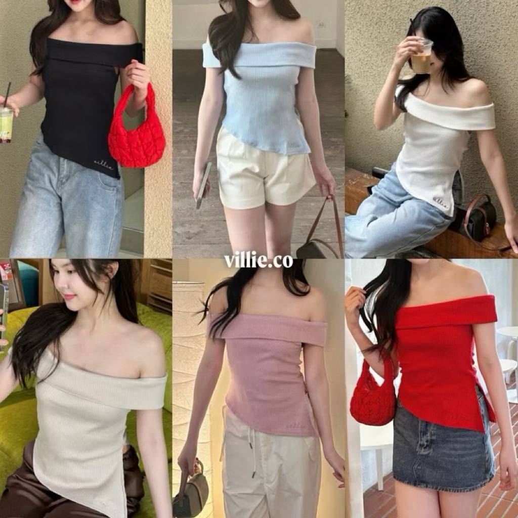 villie hailey top เสื้อปาดไหล่สีดำ
