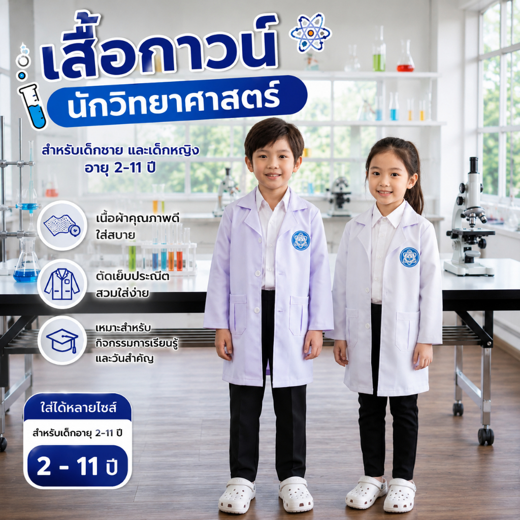 (KIDCITY) เสื้อกาวน์แขนยาวเด็ก เสื้อกาวน์นักวิทยาศาสตร์ ชุดอาชีพเด็ก