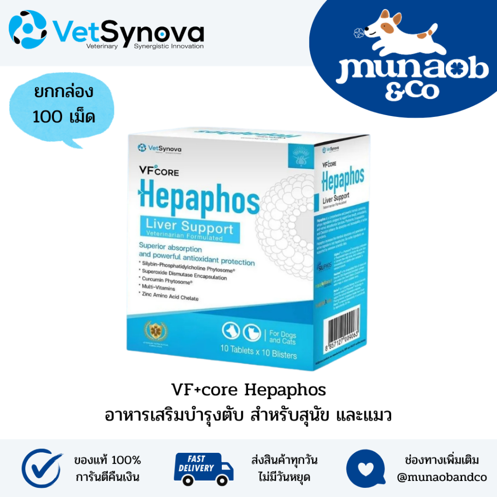 (ยกกล่อง 100 เม็ด) Hepaphos อาหารเสริมบำรุงตับ สำหรับสุนัข และแมว