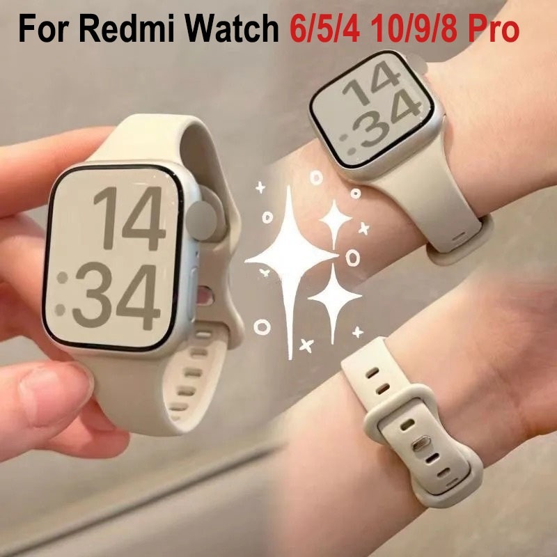 สายซิลิโคนอ่อน for Redmi Watch 6 5 4 สายรัดข้อมือสายรัดข้อมือเปลี่ยน สายนาฬิกาล้างทำความสะอาดได้ for Mi Band 9 10 8 Pro