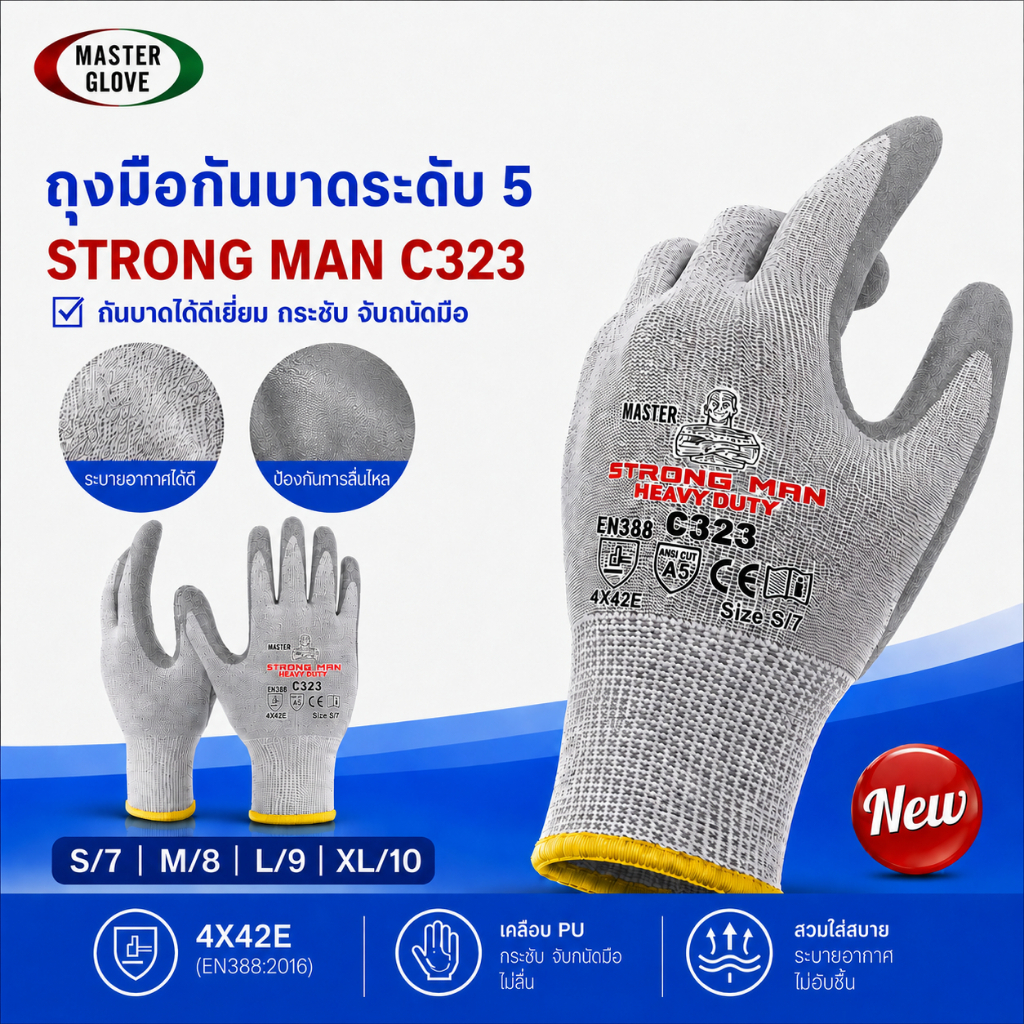 Strong Man ถุงมือกันบาดระดับ 5 ยาว 9 นิ้ว ป้องกันการบาดสูงพิเศษ 4X42E (1คู่)