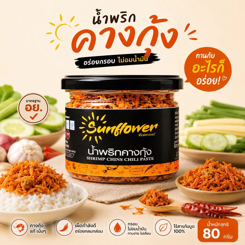 น้ำพริกคางกุ้ง 80 กรัม Numprik Sunflower