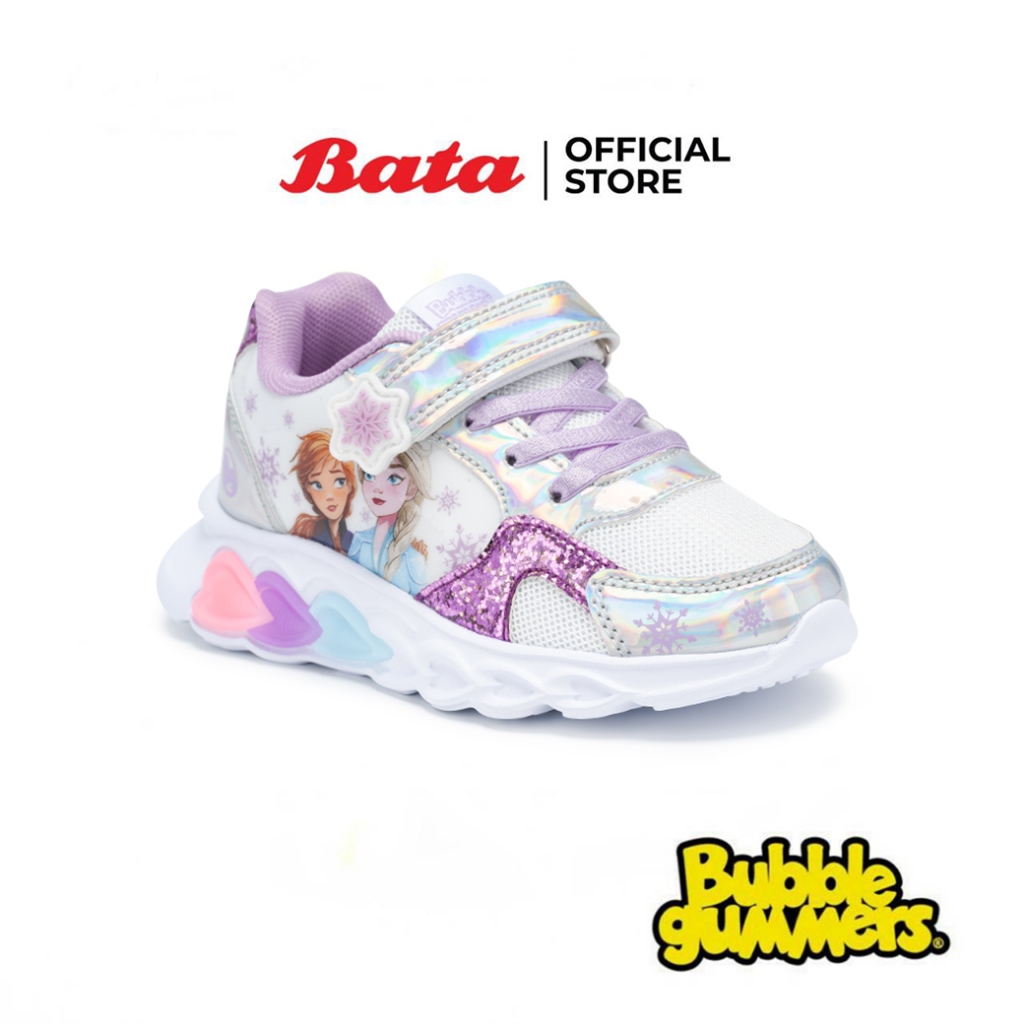 Bata บาจา BBG รองเท้าผ้าใบสนีคเกอร์ แบบสวม ลายเจ้าหญิงโฟรเซ่น มีไฟ LED สำหรับเด็กผู้หญิง รุ่น ELSA_G126 สีม่วง 1410955