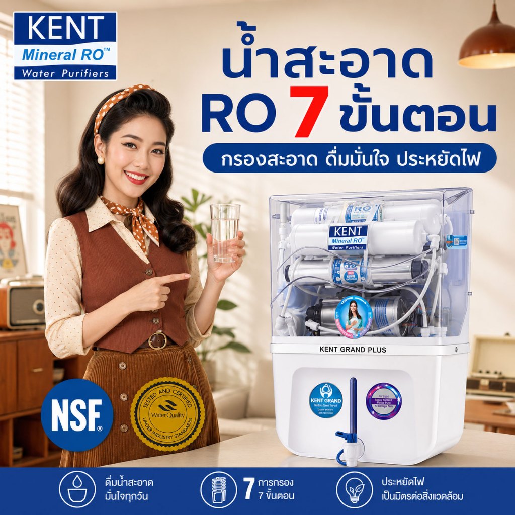 KENT GRAND+ เครื่องกรองน้ำแร่ RO 6 ขั้นตอน Dr. Green Energy (Double RO+UF+UV+TDS Control)