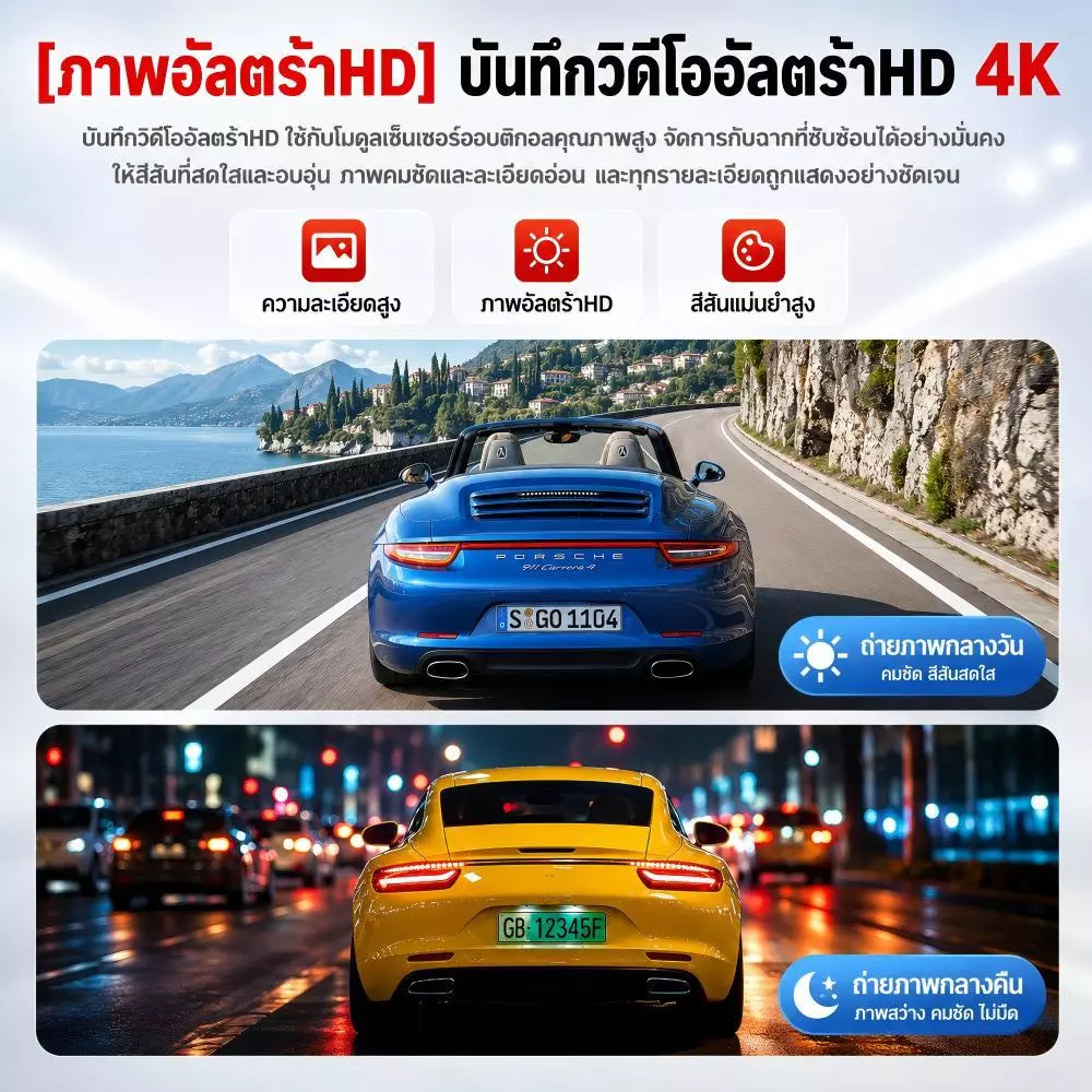 【รับประกัน10ปี】กล้องติดรถยนต์ Full HD 4K กล้องหน้ารถ การเชื่อมต่อ APP WiFiการดูแบบเรียลไทม์โหมดกลางคืน กล้องรถยนต์ thumbnail 7