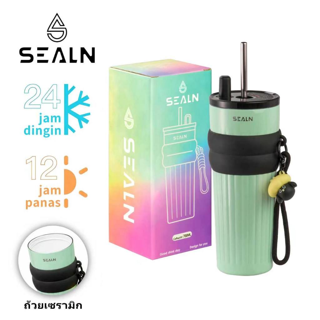 SEALN แก้วเก็บความเย็น เคลือบเซรามิก 700ML พร้อมหลอด ดีไซน์มินิมอล พกพาสะดวก เก็บอุณหภูมิได้นานมากกว่า 12 ชั่วโมง