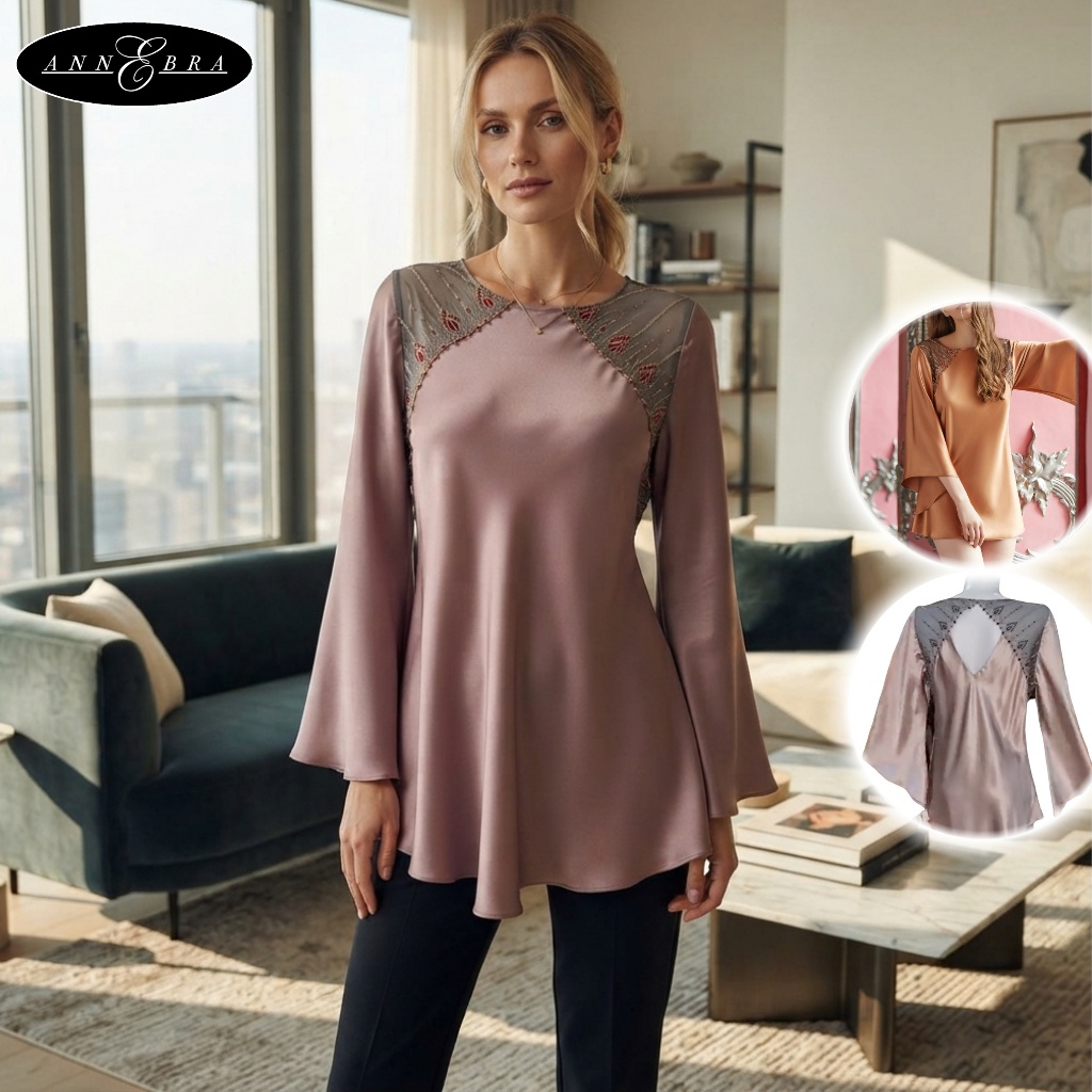 Annebra เสื้อแขนยาว ชุดลำลอง ผ้าซาติน Satin Nightwear รุ่น AN8-630