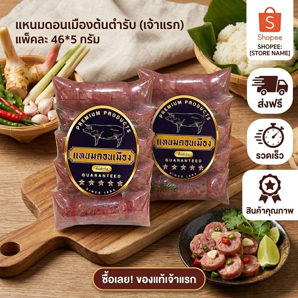 แหนมดอนเมืองต้นตำรับ 1 แพ็ค 5 ชิ้น แท่งสุดคุ้ม! ต้นตำรับความอร่อยระดับตำนาน เนื้อแน่นเด้ง เปรี้ยวกลมกล่อมลงตัว