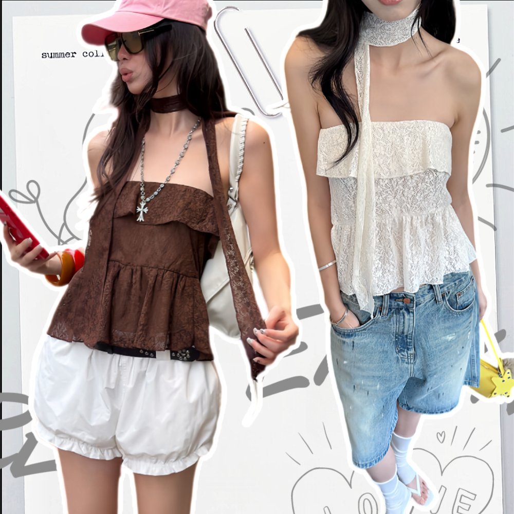 DEพร้อมส่ง เสื้อเกาะอกผู้หญิง คล้องคอ แถมผ้าพันคอ ทรงพอดีตัว ผ้าลูกไม้ ผ้าคุณภาพดี ใส่แล้วดูผอม เกาหลีins ดูแพงแฟชั่น