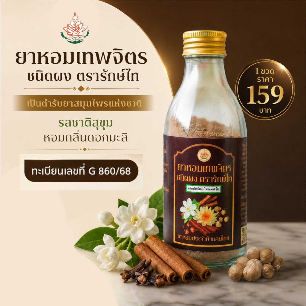 ยาหอมเทพจิตร ชนิดผง ตรารักษ์ไท 1 ขวด บรรจุ 50 กรัม