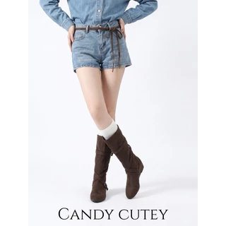 CandyCutey รองเท้าบู้ทยาวสไตล์เกาหลี ผู้หญิง ส้นเอียงนุ่ม ไม่ร้อนเท้า ดีไซน์ทำให้ขาดูยาว เข้ากับทุกชุดเสื้อผ้า