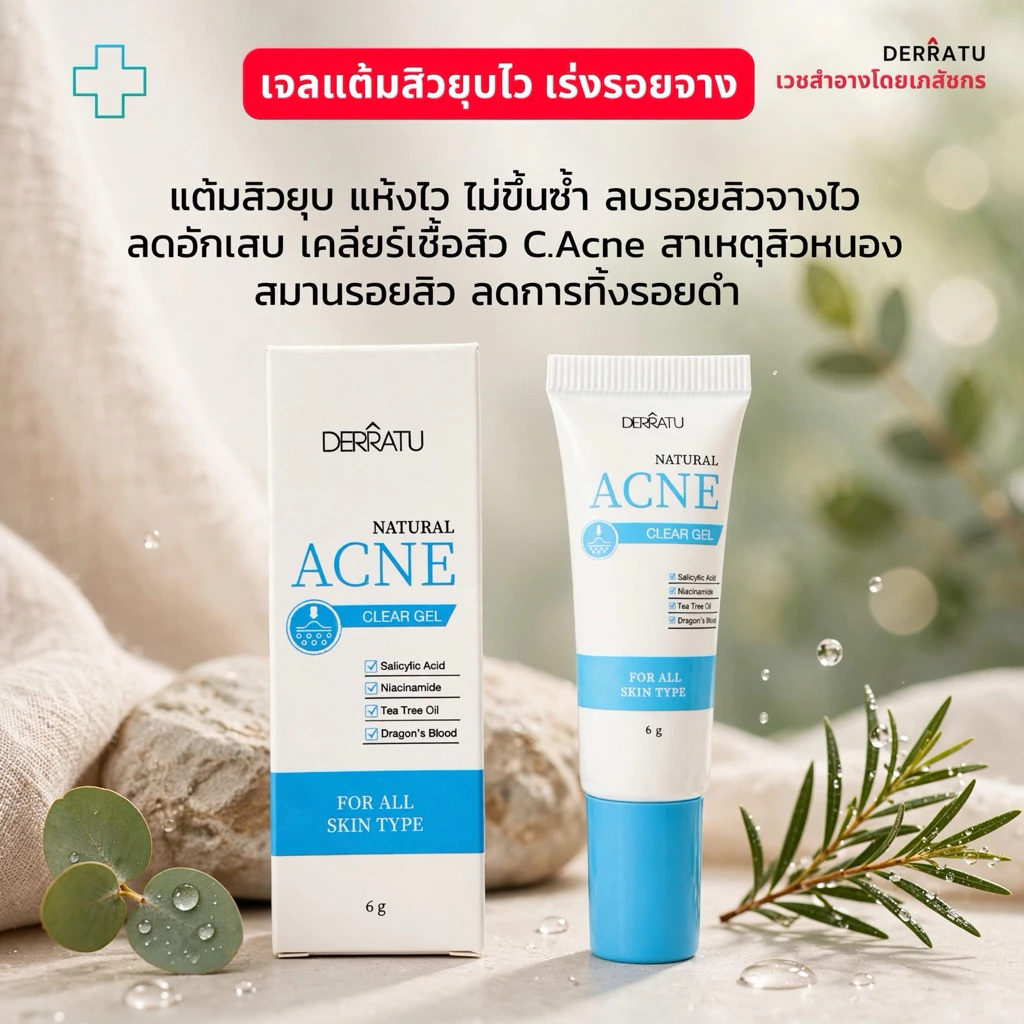 เจลแต้มสิว DERRATU 6g แต้มสิวยุบไว เร่งรอยสิวหาย สิวอักเสบ สิวอุดตัน สิวไตแข็ง สิวผด รอยสิว