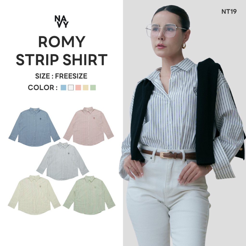 NT19 - Romy strip shirt เสื้อเชิ้ตแขนยาวลายริ้ว