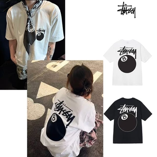 BASIC S1TUSSY TEE คลาสสิกสีดำแปดบิลเลียดพิมพ์ลายเสื้อยืดแขนสั้นคอกลมหลวมสำหรับผู้ชายและผู้หญิง