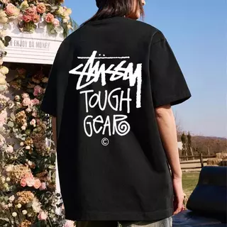 BASIC S1TUSSY TEE คลาสสิกสีดำแปดบิลเลียดพิมพ์ลายเสื้อยืดแขนสั้นคอกลมหลวมสำหรับผู้ชายและผู้หญิง