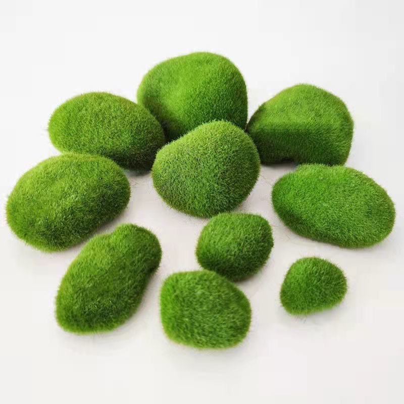 J032D หินมอสสีเขียวจำลอง ของตกแต่งสวน ของเล่นสะสม 4 ชิ้น