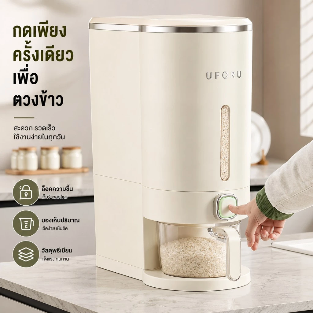 KANO ถังข้าวสาร ข้าวสาร กล่องเก็บข้าวสารป้องกันความชื้น ใช้งานสะดวก กดปุ่ม ข้าวจะไหลออกมาเอ thumbnail 7