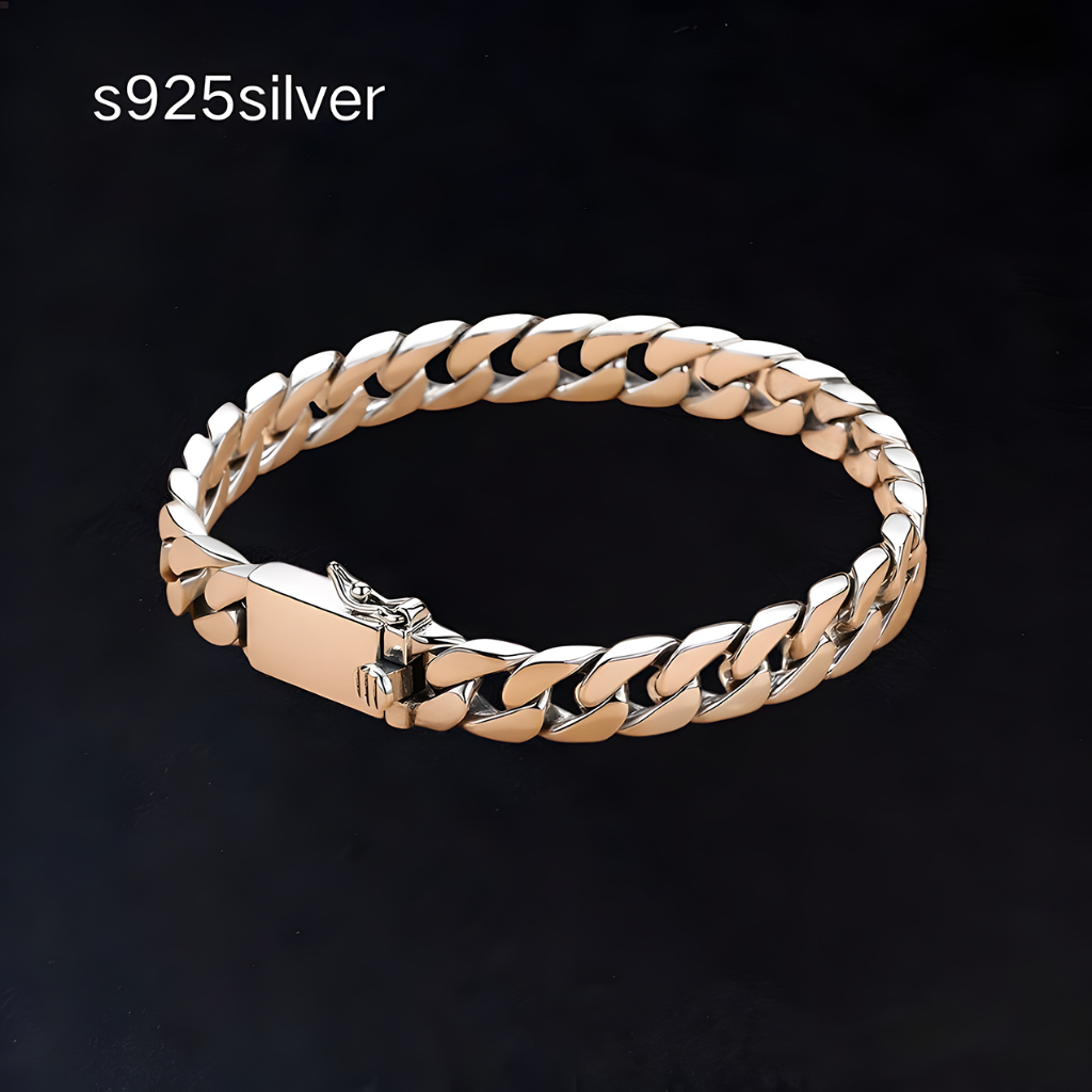 สร้อยข้อมือโซ่คิวบาเงินสเตอร์ลิง S925 Night Melody สำหรับผู้ชายและผู้หญิง
