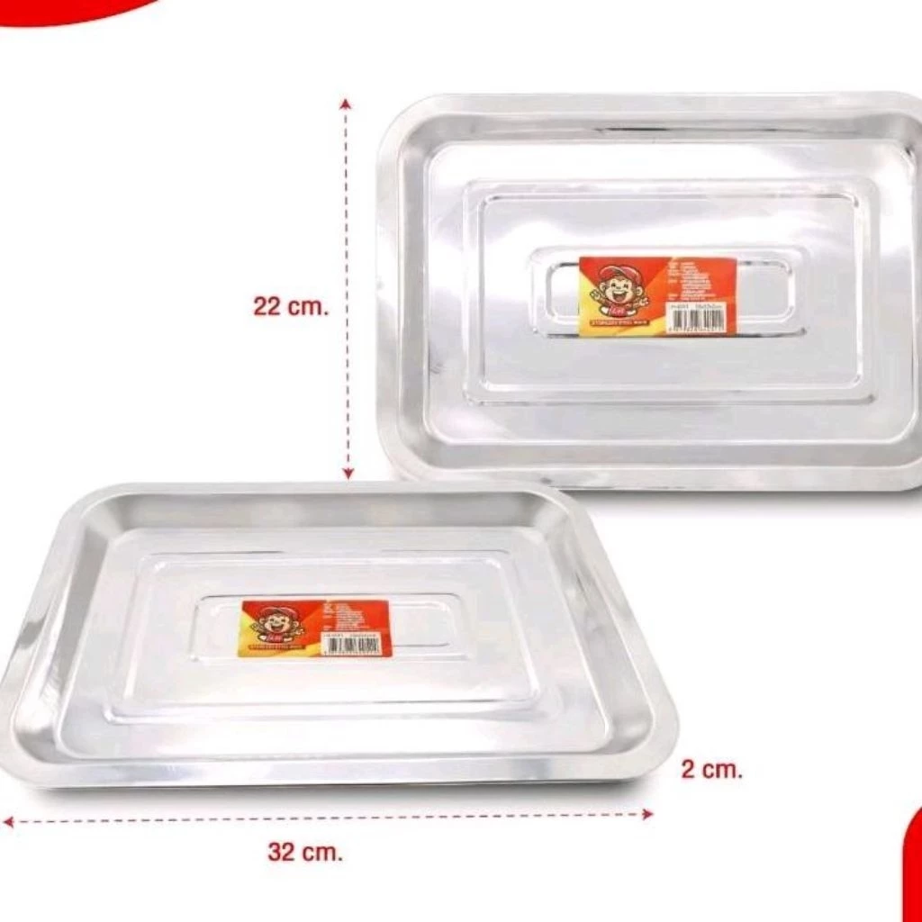 [ยกโหล12ชิ้น]ถาดแสตนเลสสี่เหลี่ยมขายดีหนาดี[ขนาดยาว32cm.กว้าง22cm.]