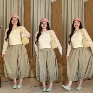 (LD) กางเกงขาแปดส่วน ทรงจินนี่ น่ารัก ใส่สบาย น่ารัก ดูมีสไตล์ เสื้อผ้าสาวอวบอ้วน ไซส์ใหญ่