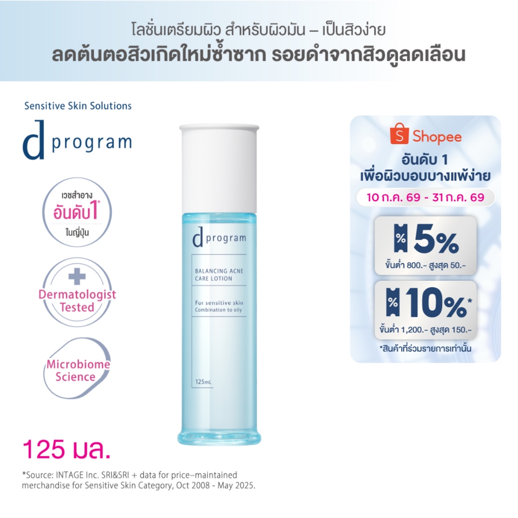 [สูตรใหม่!] d program ดี โปรแกรม บาลานซิ่ง แอคเน่ แคร์ โลชั่น 125mL