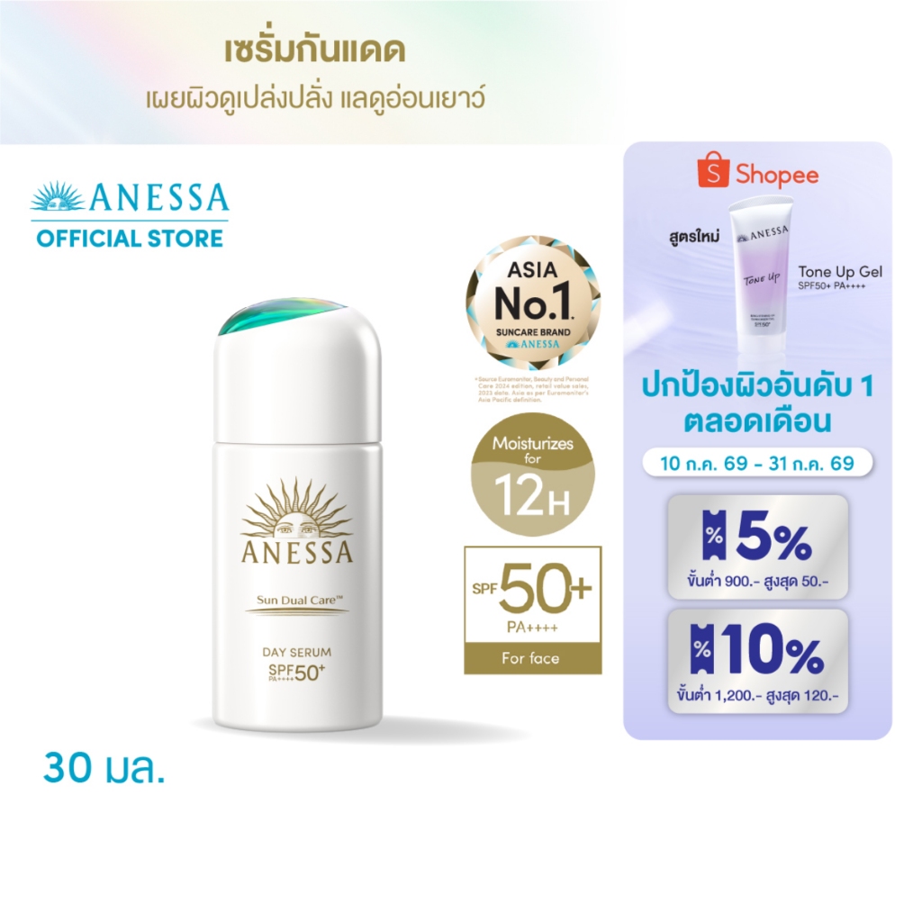 [1 แถม 4] ANESSA อเนสซ่า เดย์ เซรั่ม เอ็น เอสพีเอฟ 50+ พีเอ++++ 30 มล.(กันแดดสูตรเซรั่ม