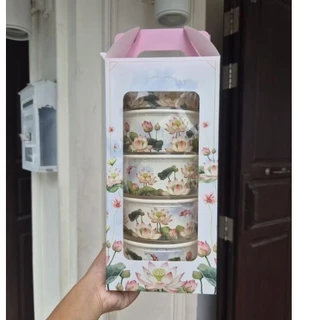 [เซตพร้อมส่ง]ปิ่นโตลายบัว กล่องลายบัว+ชามลายบัว 2,3,4,5 ชั้น