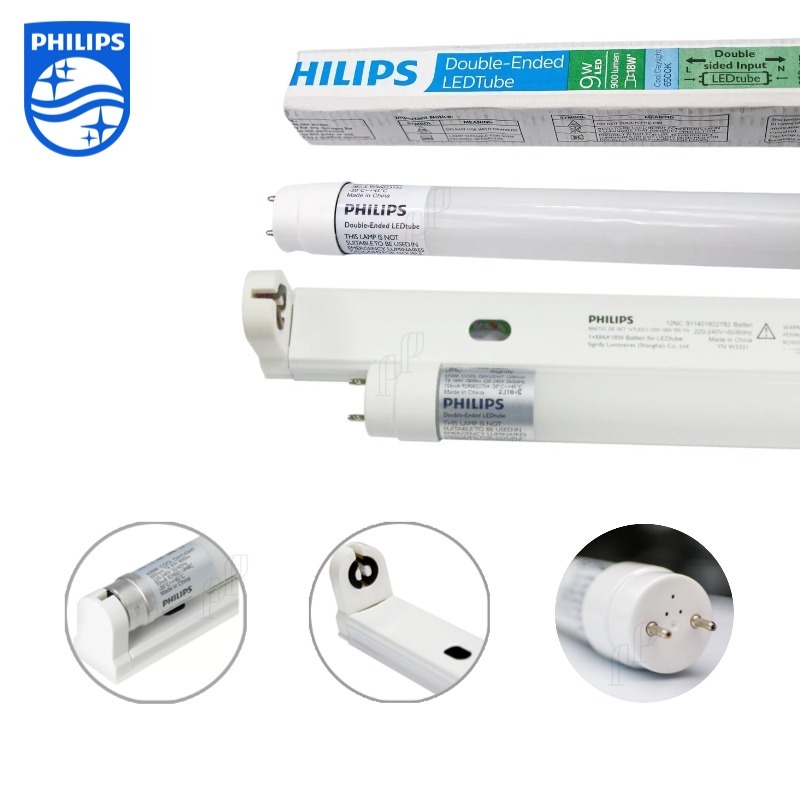 PHILIPS ชุดรางไฟ ขาพร้อมหลอด LED T8 9W 60cm ไฟเข้า2ทาง BN015C