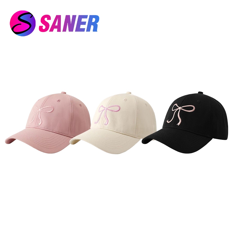 หมวกแก็ป (ปักโบว์) หมวกเบสบอล แฟชั่นเกาหลี cotton cap หมวกพรีเมี่ยม ปรับขนาดได้ หมวกแฟชั่น