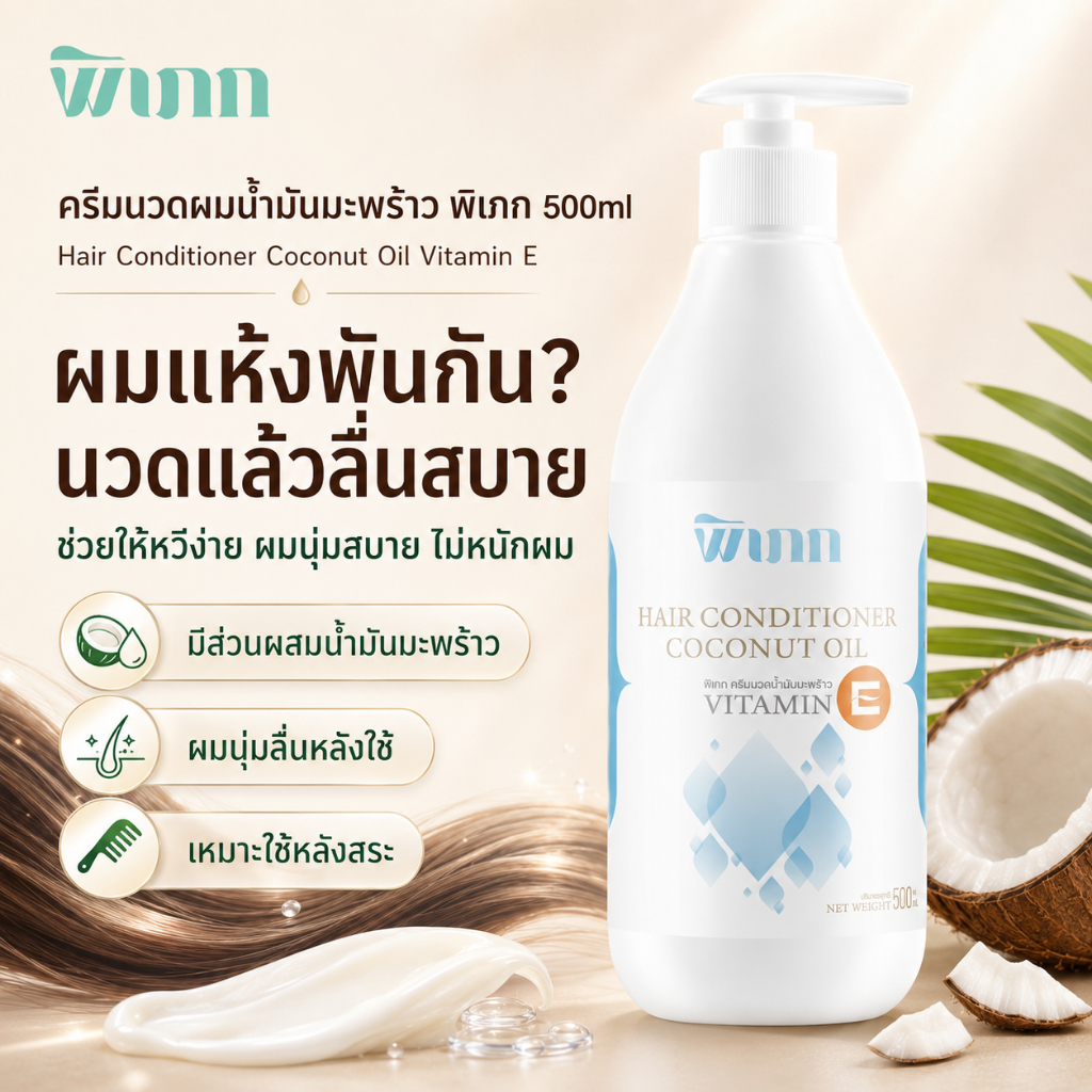 พิเภก ครีมนวดมะพร้าว ลดผมชี้ฟู แห้งเสีย บำรุงผมนุ่มลื่น