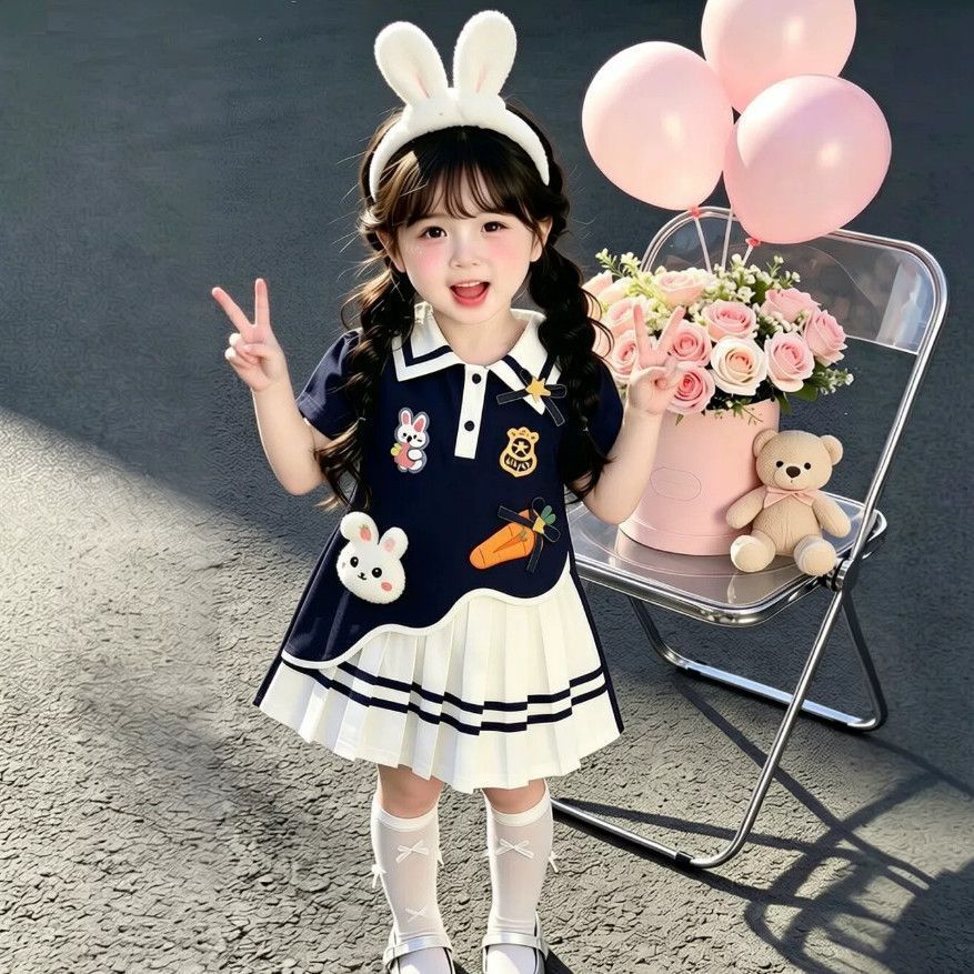 Babyonline(Y293)M3-OF5 (ส่งด่วน1วัน) ชุดกระโปรงจีบพลีทแฟชั่นเด็กผู้หญิงแต่งการ์ตูน3Dสุดน่ารัก