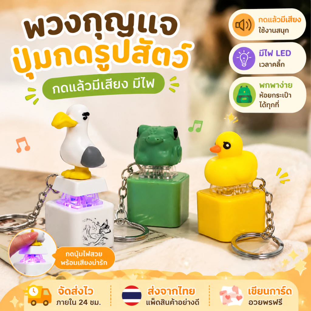 พวงกุญแจลายสัตว์พร้อมปุ่มกด ดีไซน์เล็กน่ารัก ใช้เป็นของขวัญวันเกิดหรือของฝากชิ้นเล็ก
