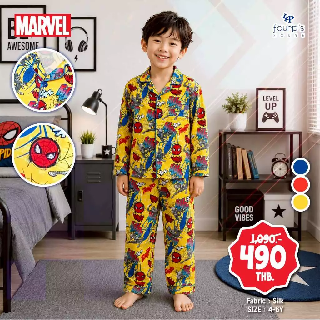 MARVEL SPIDER-MAN : Spider-Man (สไปเดอร์แมน) ชุดนอนเด็กชาย ลิขสิทธิ์แท้ [035414]