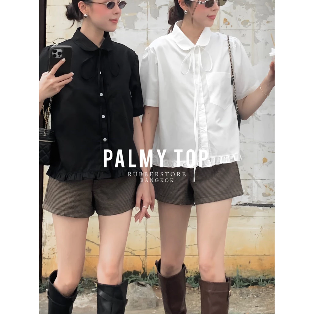 Rubberstore - Palmy top เสื้อเชิ้ตแขนสั้น แถมโบว์