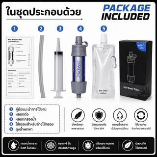 ที่กรองน้ำกลางแจ้ง​ พกพา​เดินป่า​ ในกรณีฉุกเฉิน​ ตั้งแคมป์เดินทาง Backpacking กรองได้ถึง 99.99%​