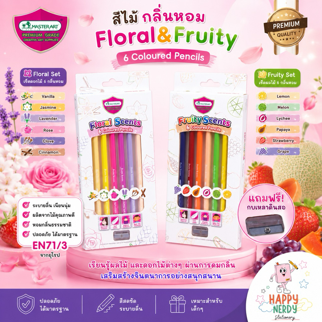Master Art สีไม้ ดินสอสี แท่งยาว 6 สี กลิ่น Floral และ Fruity จำนวน 1 กล่อง