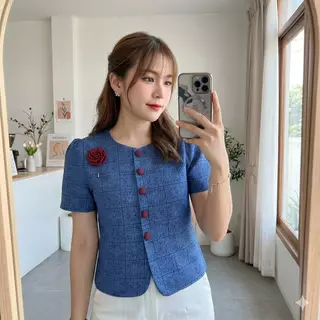 คอกลม ผ้าชินมัย+พินดอกไม้ 36 38 40 42 44 ผ้าฝ้ายพื้นเมือง เชียงใหม่ สีหวานพาสเทล