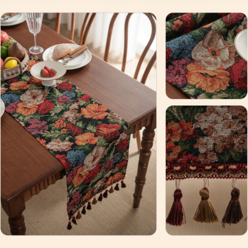 ผ้าปูโต๊ะ table runner สไตล์นอร์ดิกรุ่นใหม่ เสื้อผ้าผ้าฝ้ายเรขาคณิตโบเฮมียน ผู้วิ่งโต๊ะพร้อม Tassel กันลื่น